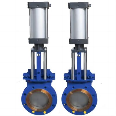100mm non-rising stem Air Control double flange Pneumatic knife gate valve