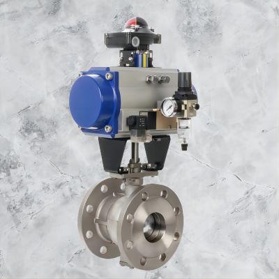 DN80 PN16 Stainless flanged ball valve with pneumatic actuators