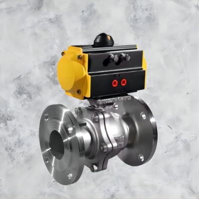 3 Way Double Flange Type Stainless Steel Pneumatic Actuated Ball Valve